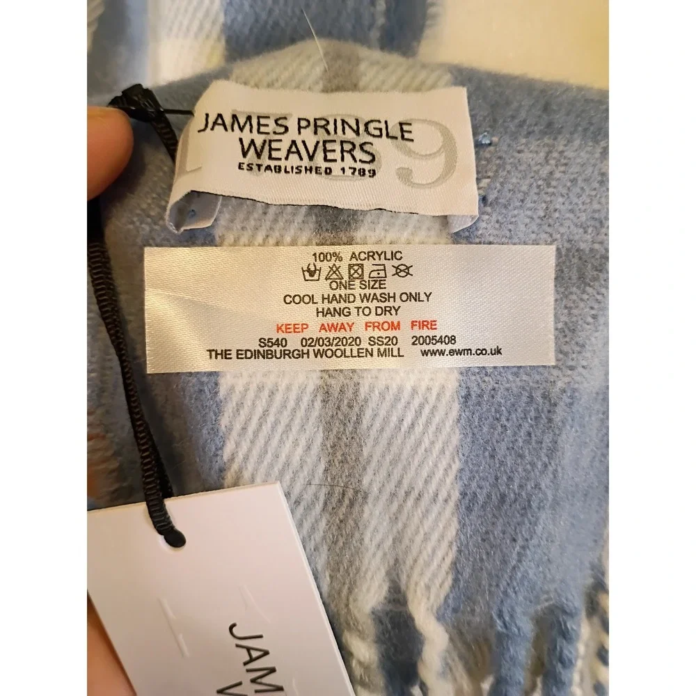 Cottagecore James Pringle Weavers Unisex OS Blue Plaid Fringe Scarf 2005408